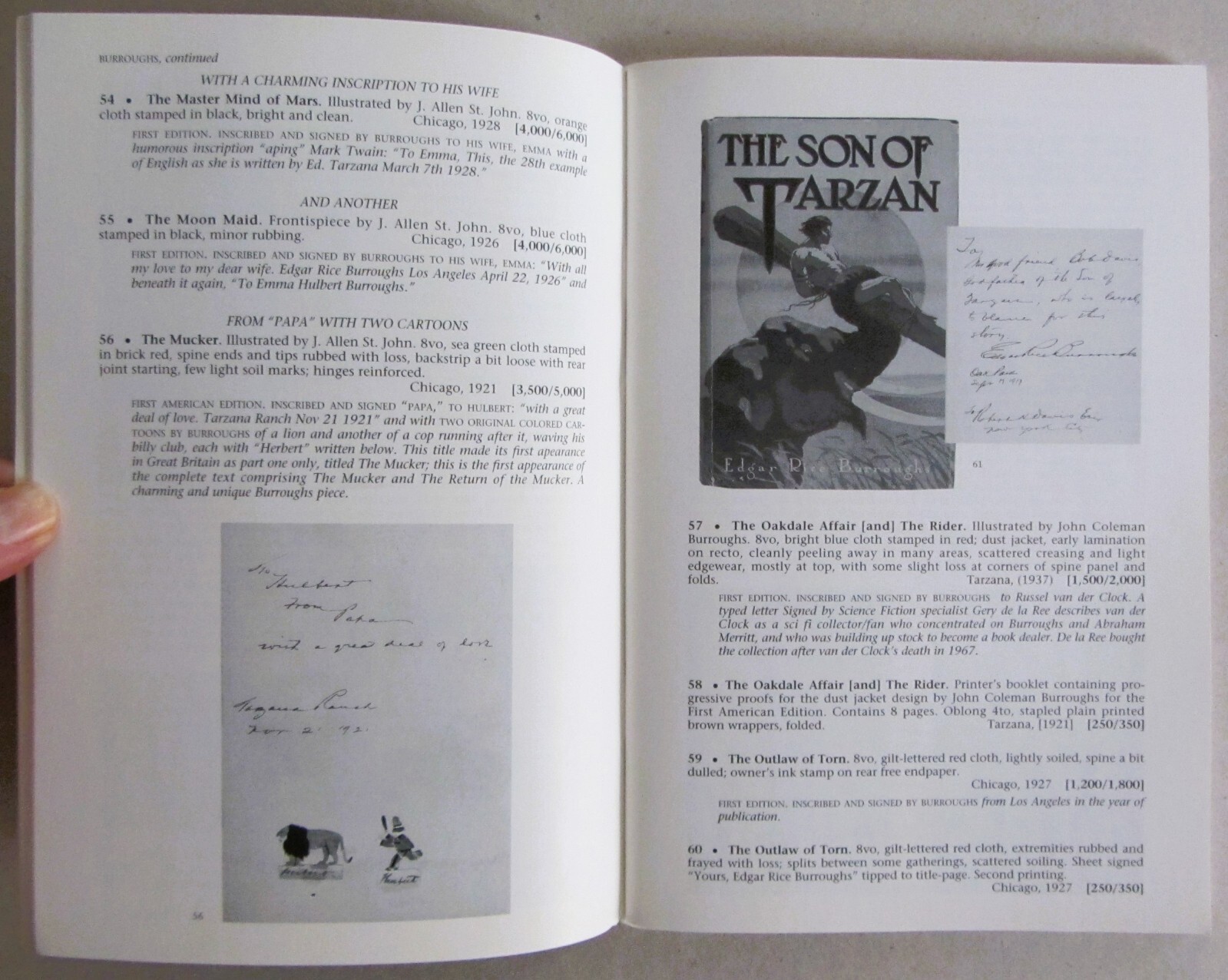 SWANN 19th/20th CENTURY LIT AUCTION CATALOG~9pgs EDGAR RICE BURROUGHS~TARZAN~’02