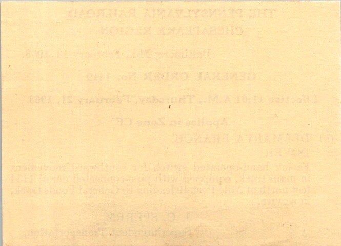 1963 Pennsylvania Railroad General Order No 1419 Delmarva Branch Dover DE Derail