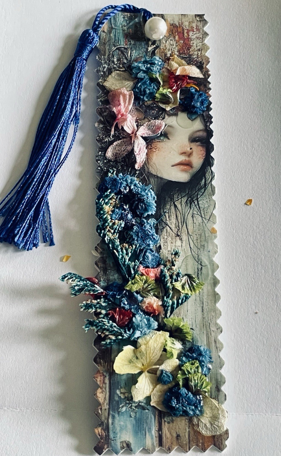 Handmade Bookmark Real Dried Flowers Fairytales Fairies Tassel Double Sided