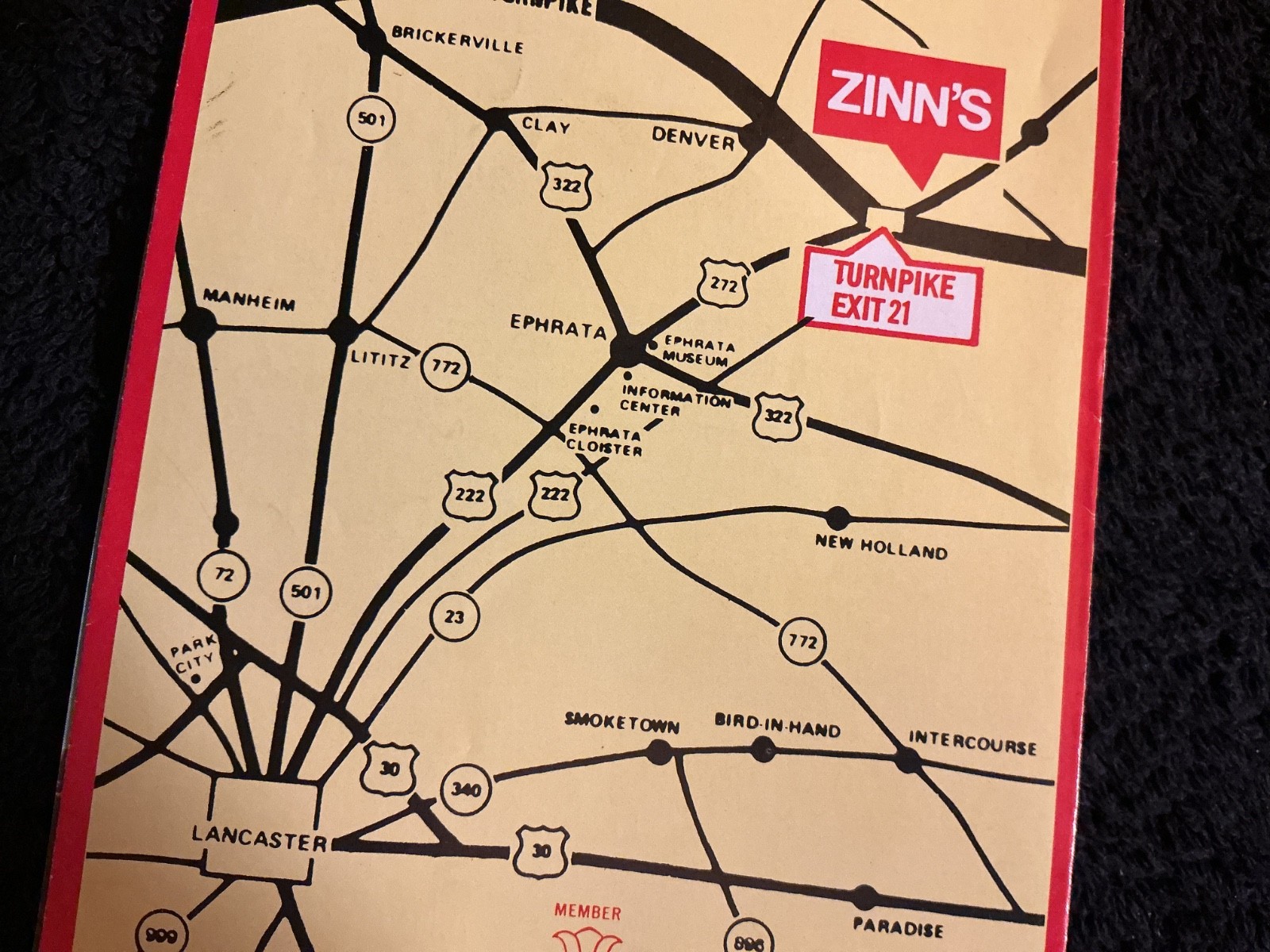 ZINN’S COUNTRY DINER BROCHURE (1980s) LANCASTER/DENVER, PENNSYLVANIA DUTCH Amos