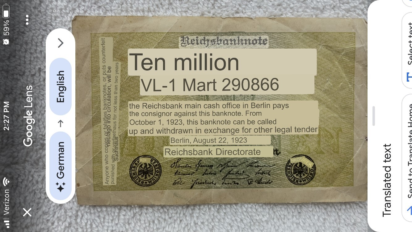 1923 10 Million Bank Note Berlin Germany Reichsbank VL-1 Mart Vtg