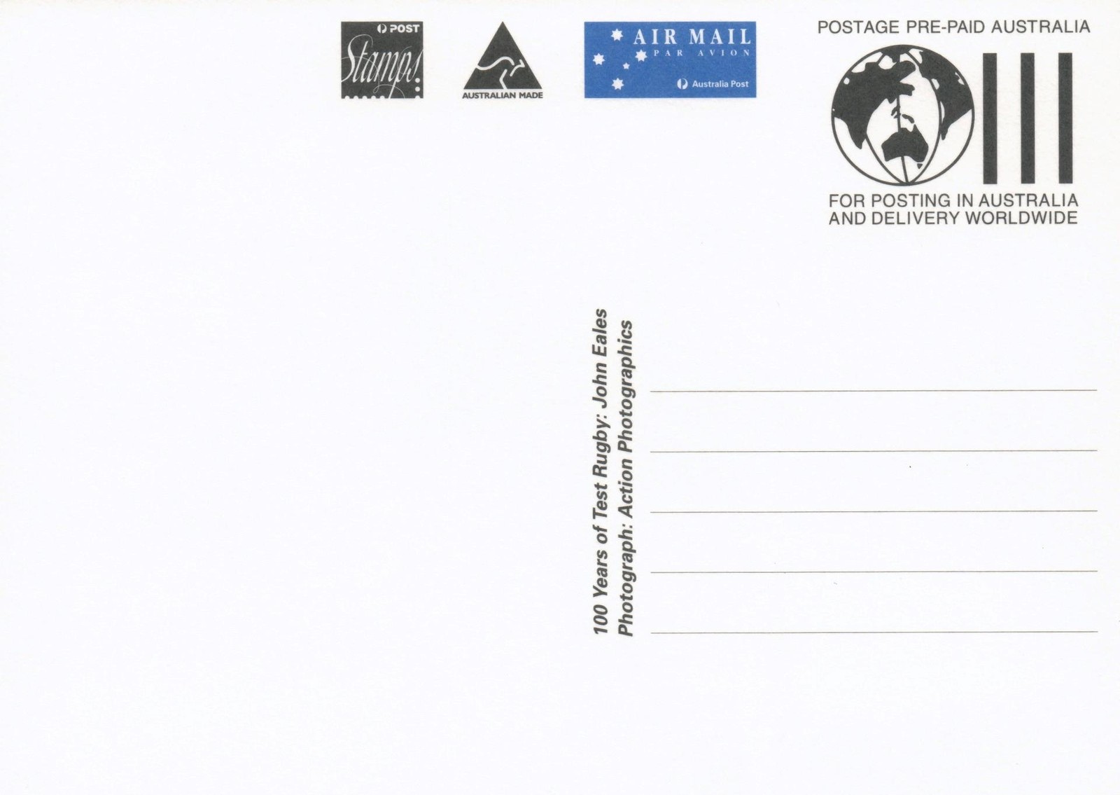 1999 100 Years of Test Rugby John Eales POSTCARD Maxicard Cancelled in Sydney