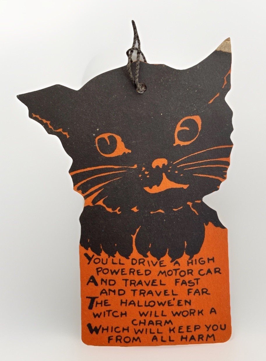 Vintage Halloween Black Cat Bridge Tallies, Set of 4 Die-Cut All Different