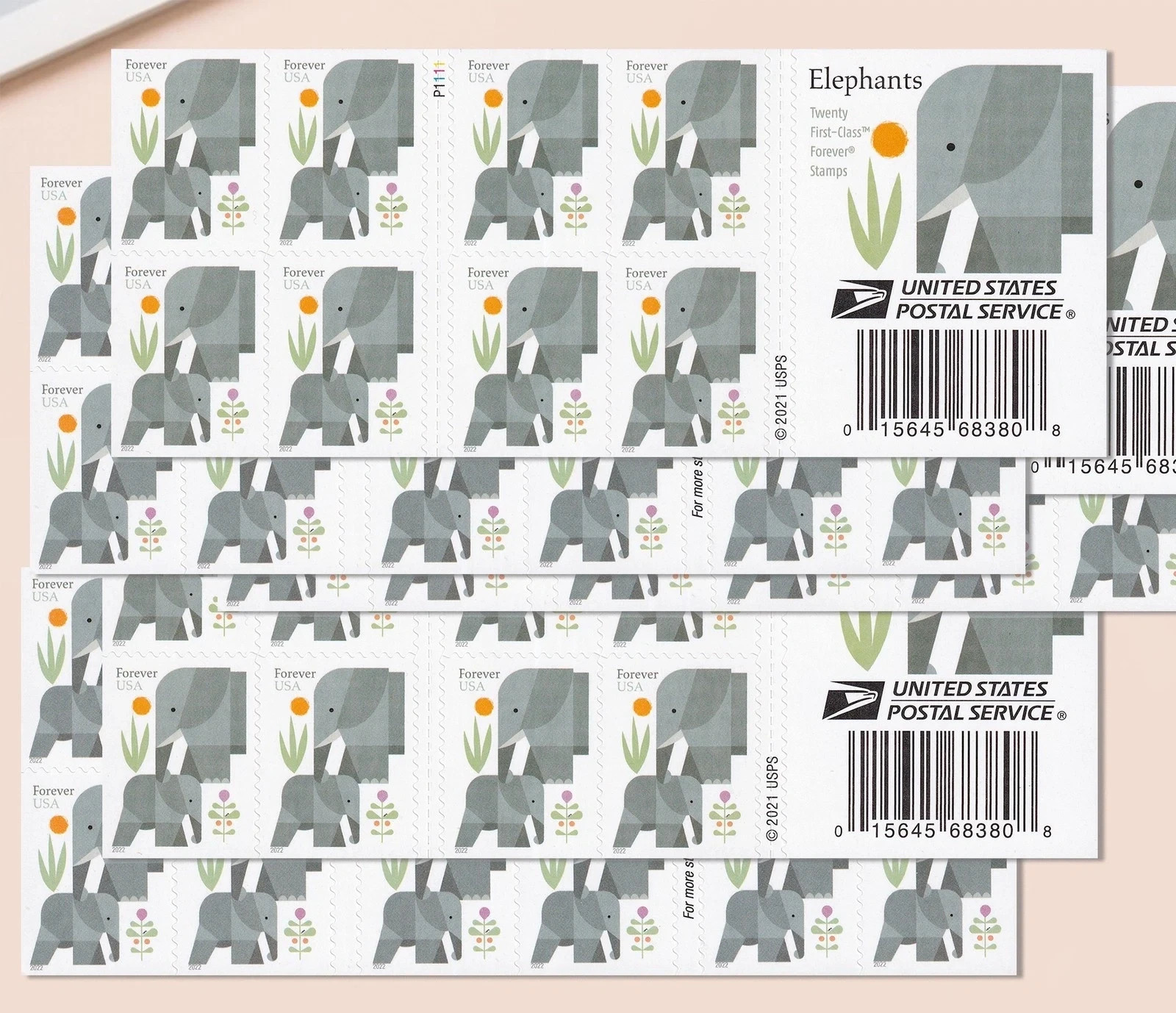 100 Forever First Class Elephant Stamps 2021 Book Pane – New sealed Collectible