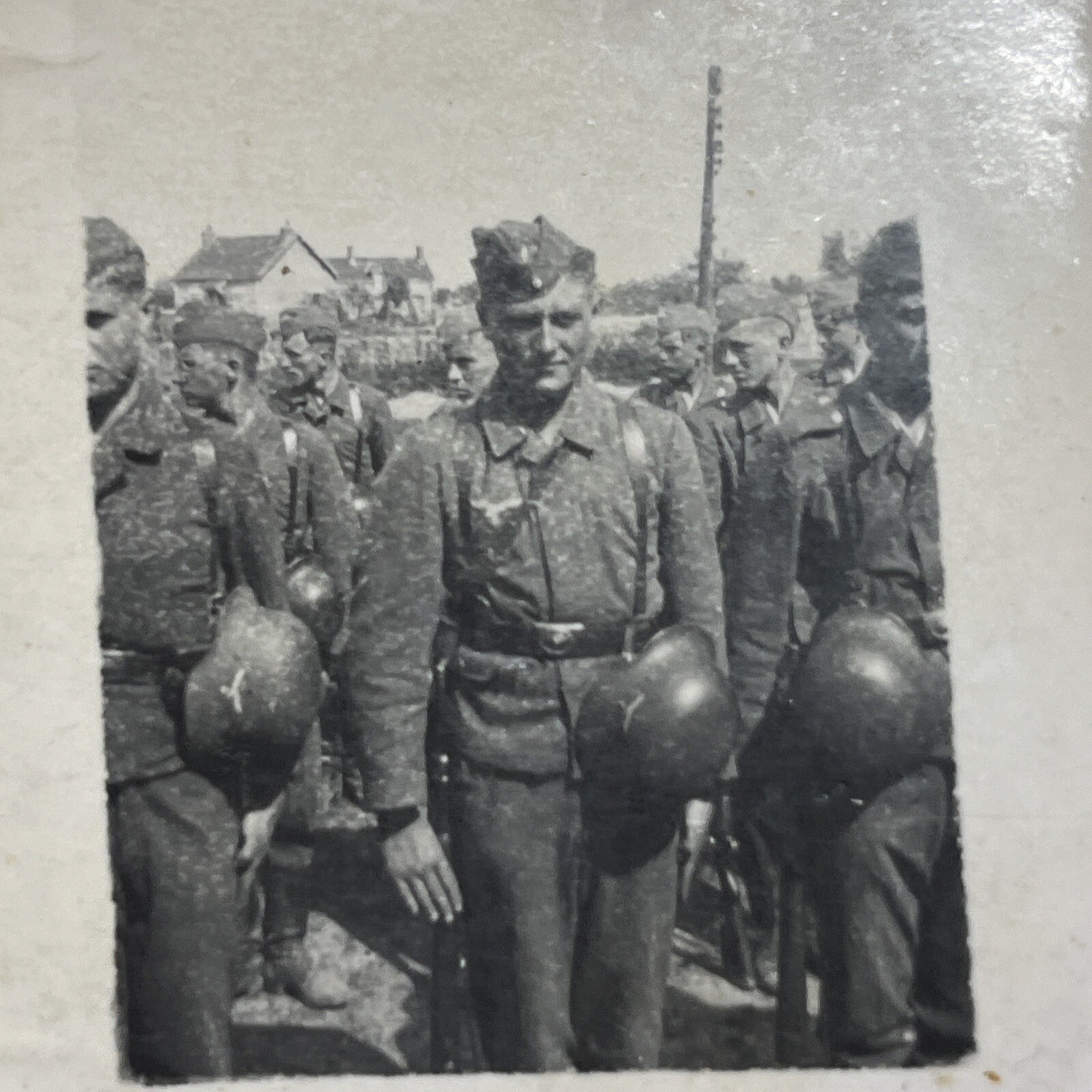WW2 WWII Original German Military wartime photo Steel Helmet Soldiers Lined Up