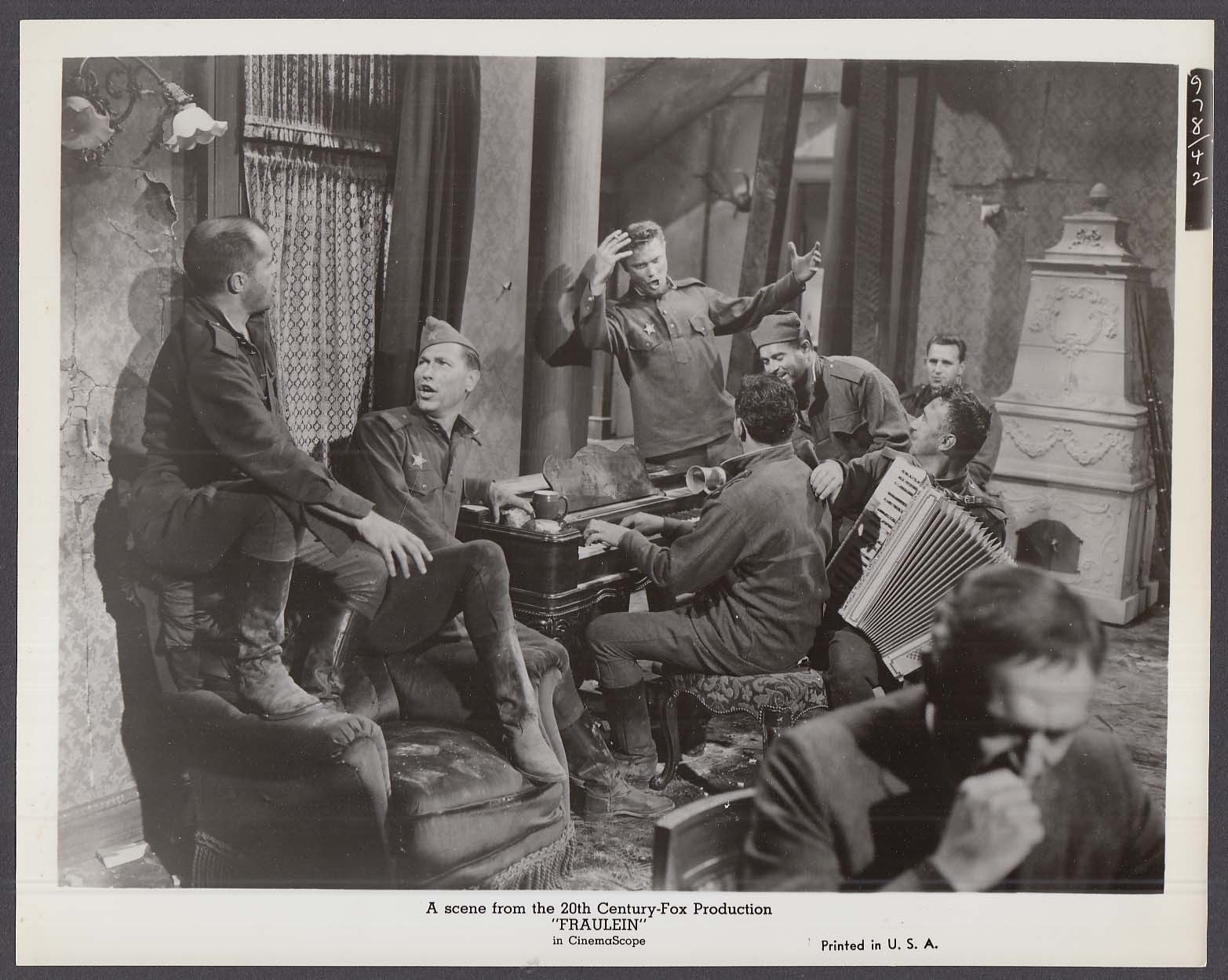 Soldiers singing with Piano & Accordion Fraulein 8×10 photo 1958
