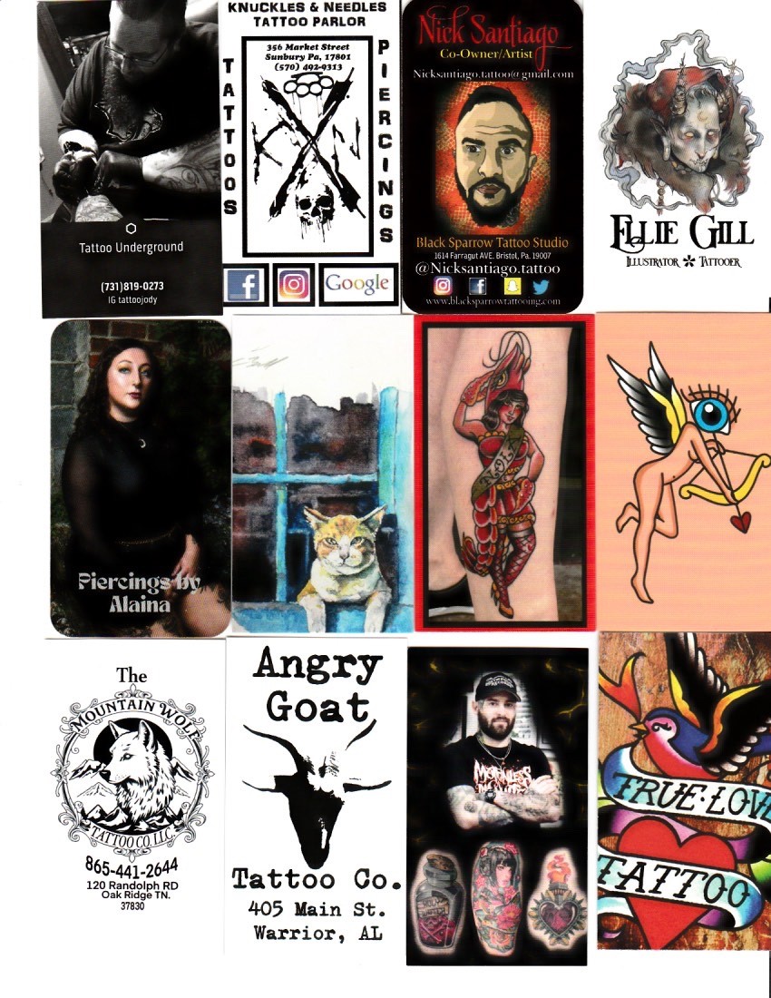 100 Different Vertical American Tattoo Shop Business Cards Set 3