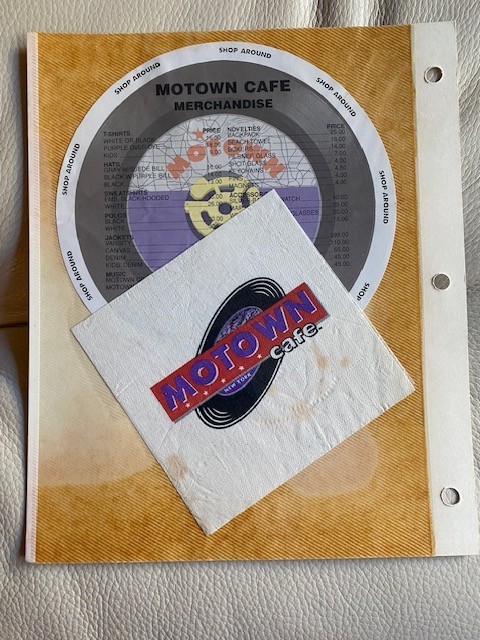Motown Cafe Merchandise List and Motown Cafe Napkin (New York City Location)