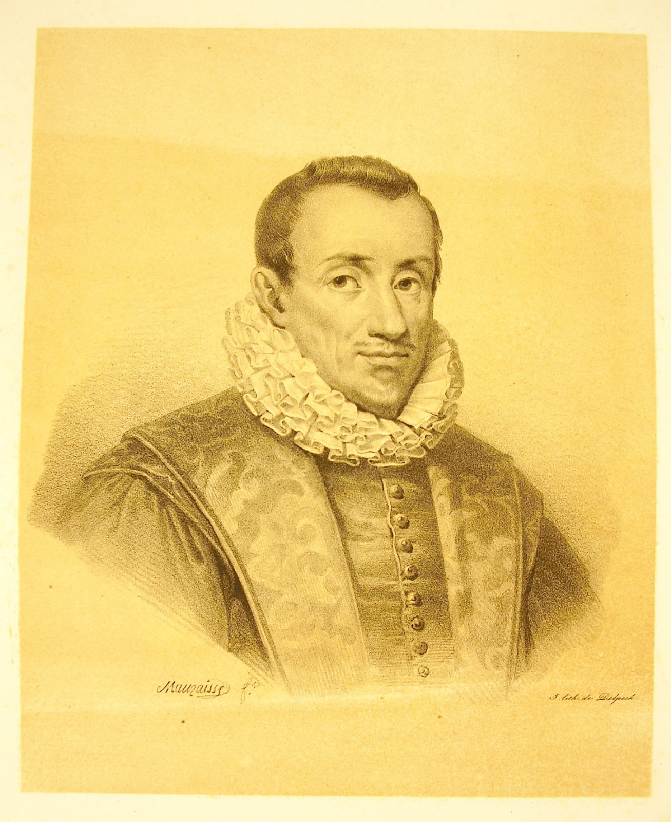 Lithograph Jean-Bap Mauzaisse Portrait of Nicolas de Harlay Sieur de Sancy XIX