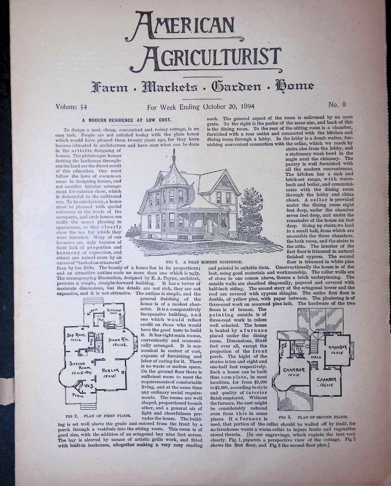 American Agriculturist Oct 20 1894 Queen Anne Farmhouse Corn Rye Poultry