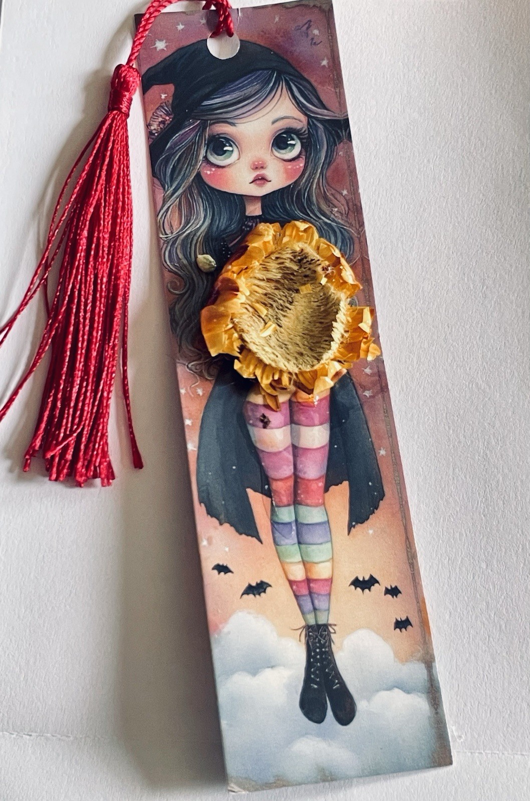 Handmade Bookmark Real Dried Flowers Fairytales Fairies Tassel Double Sided