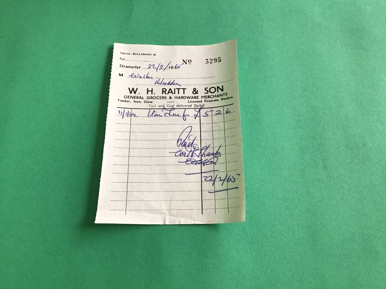 W H Raitt & Son Timber Iron Glass 1965 receipt R37363