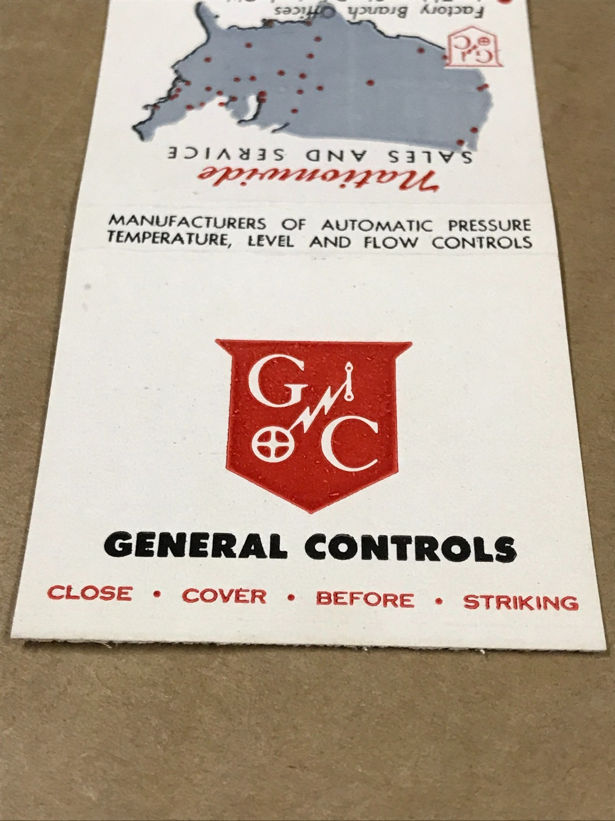 Vintage General Controls – Matchcover, Matchbook
