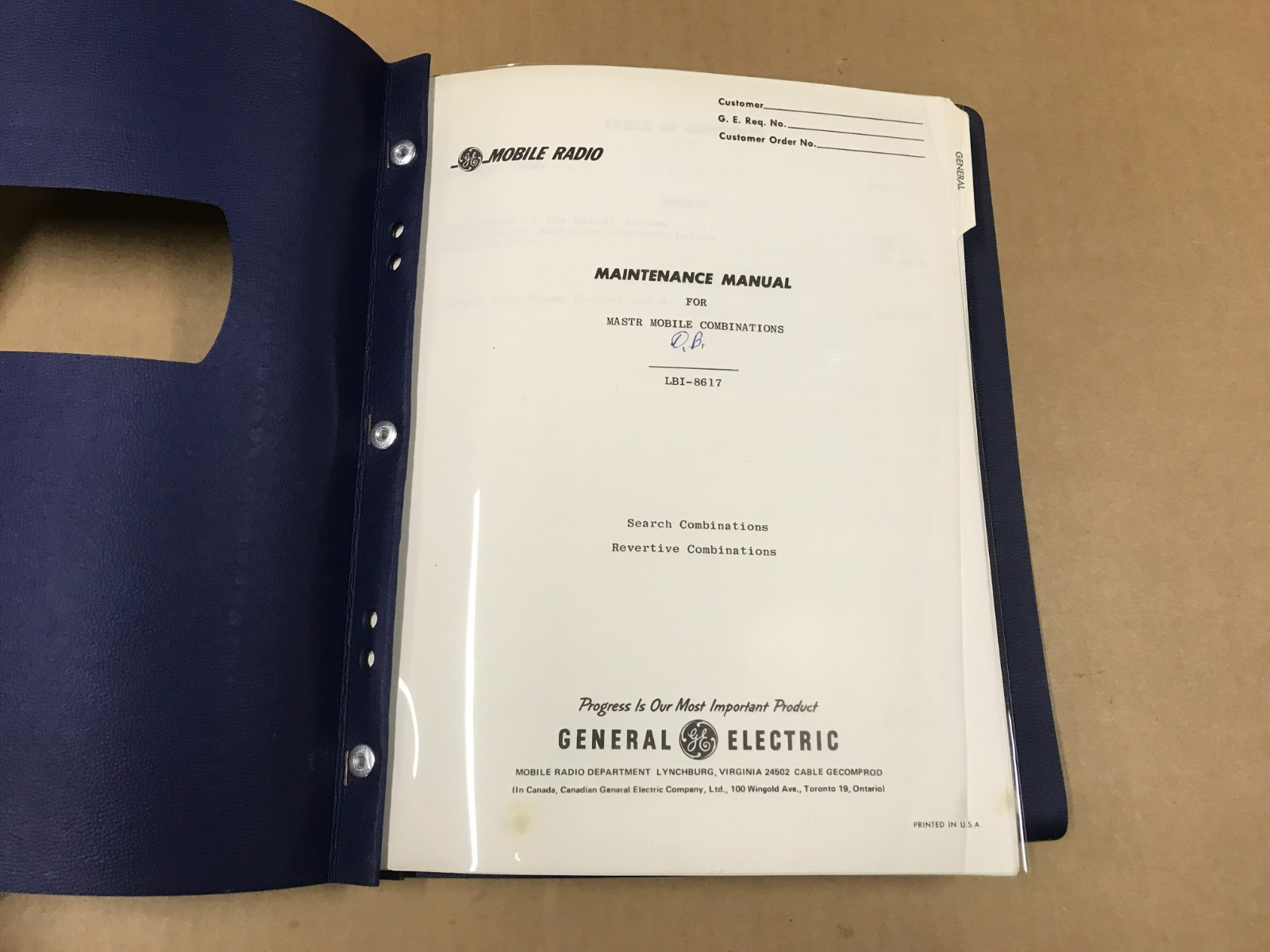 VTG General Electric Maintenance Manual For Master Mobile Combinations LBI-8617