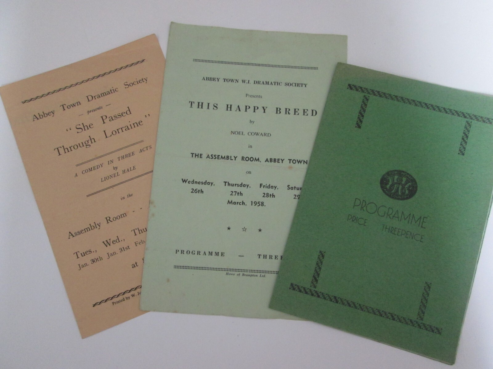Three Vintage 1950’s Abbey Town Cumberland Dramatic Society Programmes C40