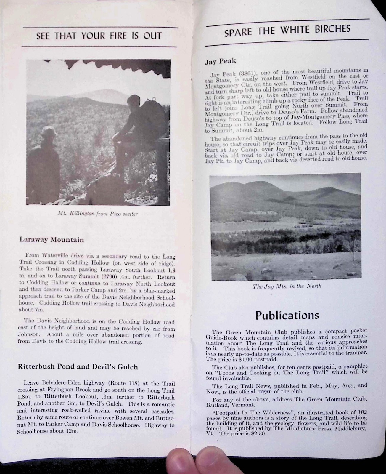 Green Mt Club Long Trail Vermont Brochure Hiking Guide 1940s Map Mt