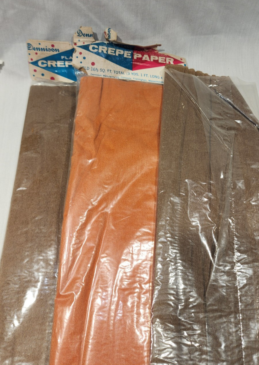 12 Pkg Vtg DENNISON Crepe Paper Fall Colors Crafts 10Ft x 20″ Green Tan Orange