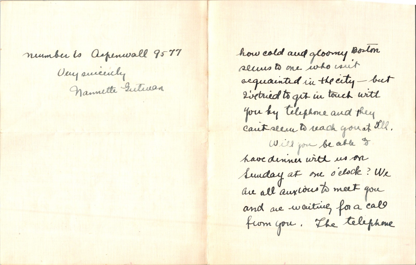 1927 MS Letter & Envelope Nanette Gutman to Rose Ackerman Boston MA Student