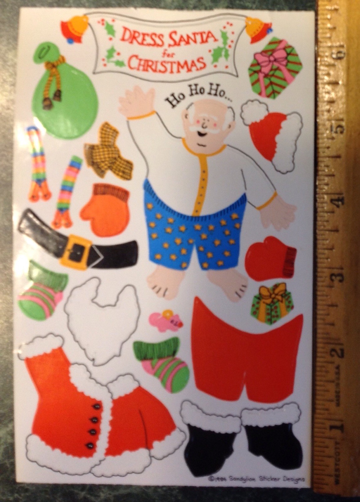 Vintage 80s DRESS SANTA FOR CHRISTMAS SandyLion Maxi Activity Sticker Sheet 1984