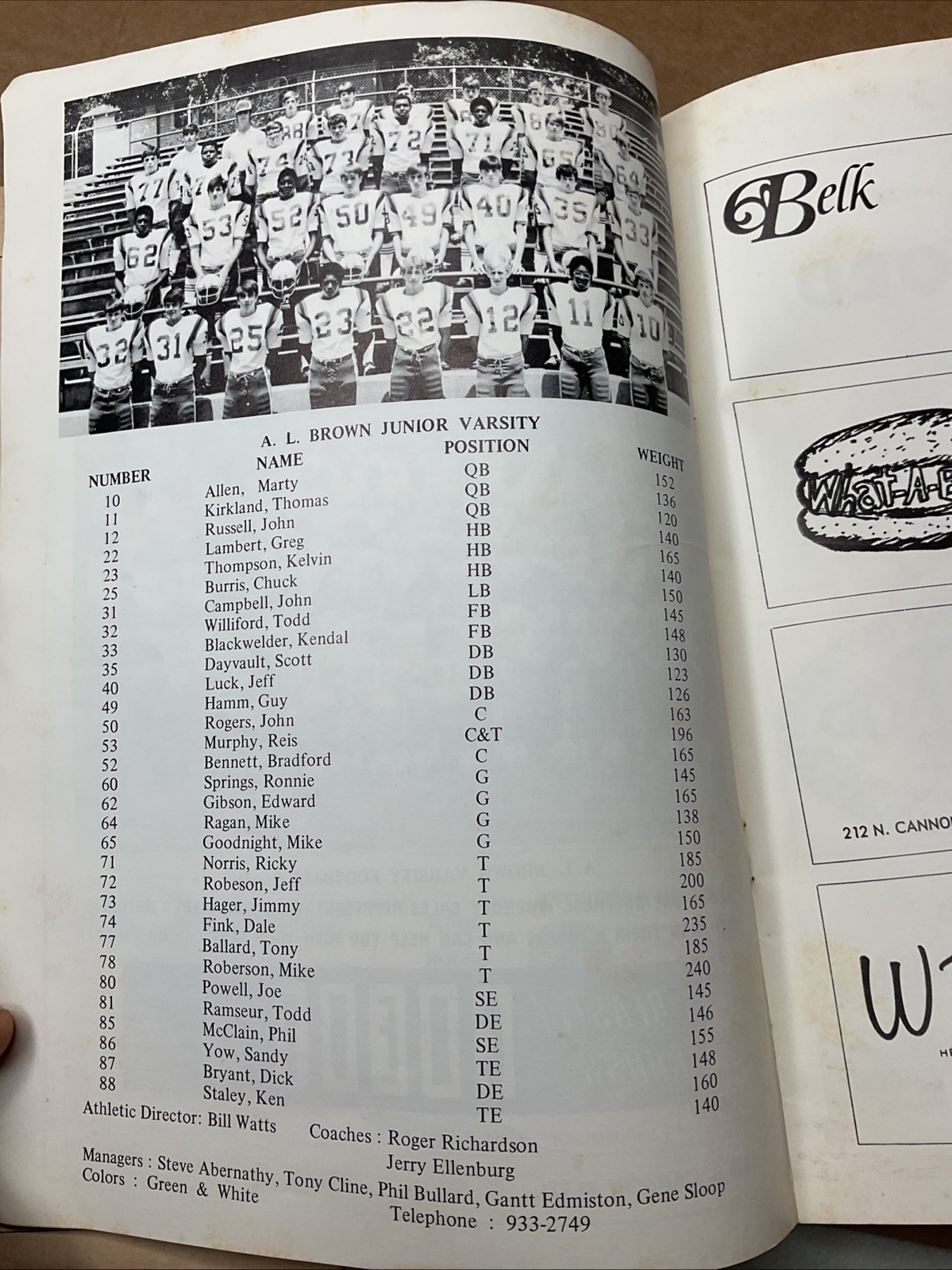 21 Sep 1974 Football Program Kannapolis Vs Lexington High School Nc B69