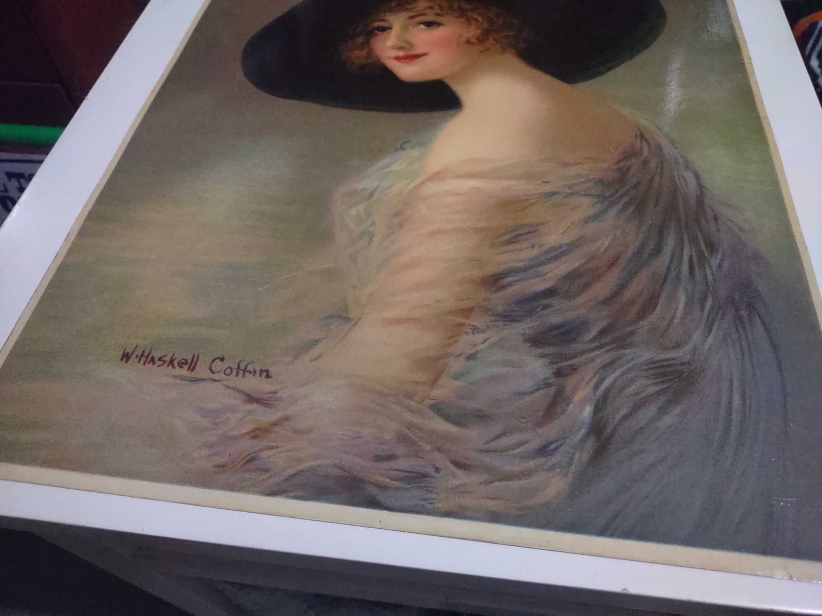EARLY 1900’S VINTAGE CHROMOLITHOGRAPH PRINT W. HASKELL COFFIN WOMEN W/BIG HAT