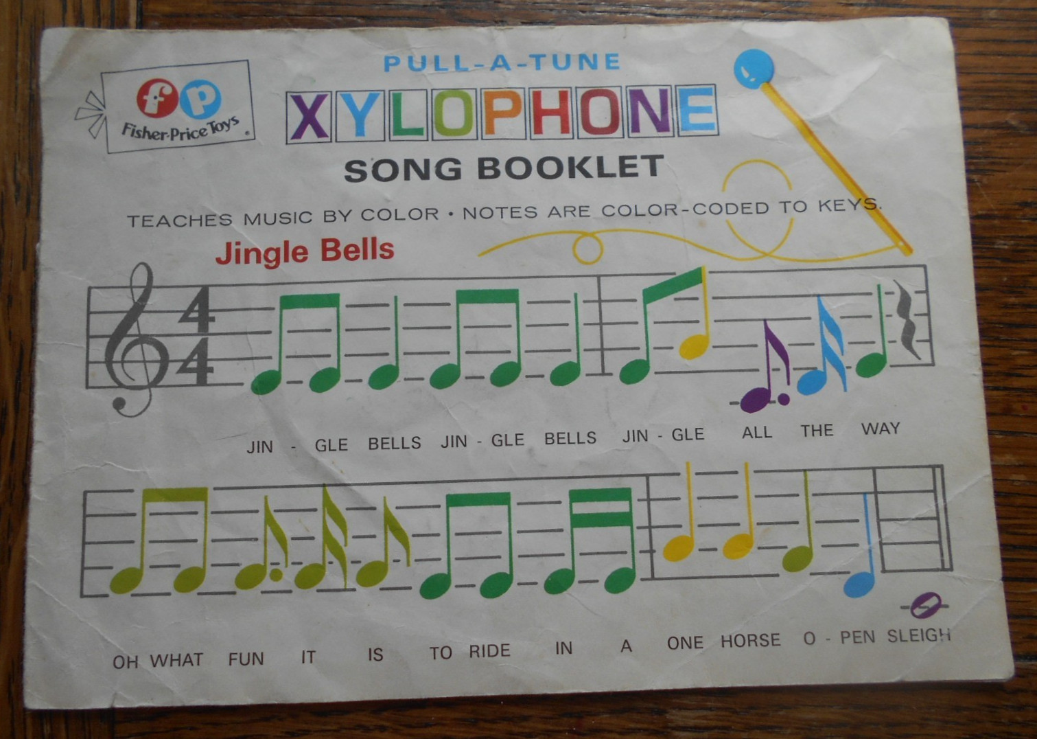 VINTAGE – SONG SHEET FOR ” FISHER PRICE ” PULL-A-TUNE XYLOPHONE –