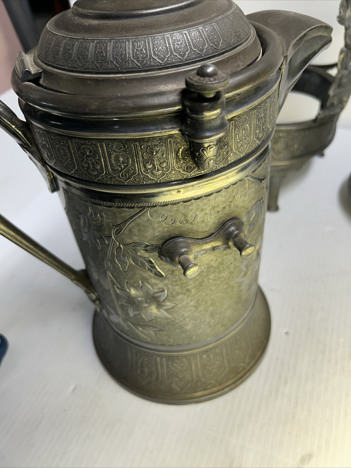 Reed & Barton Tilting Water 1923 Pitcher Patent 1880 W/ Cup Porcelain Lined