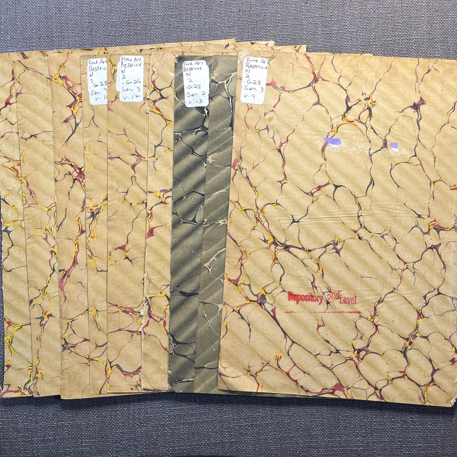 Antique Marbled End Papers Bookbinding Brown Red Yellow Blue Black Lot of 10
