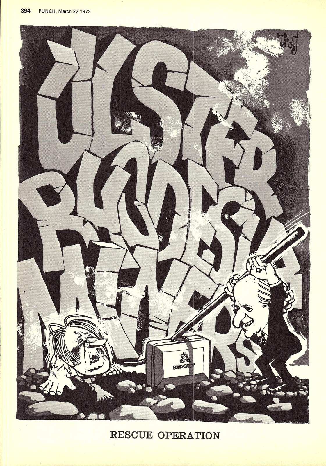 Original 1972 Punch TROG Cartoon Print TED HEATH, Budget “Rescue Operation”