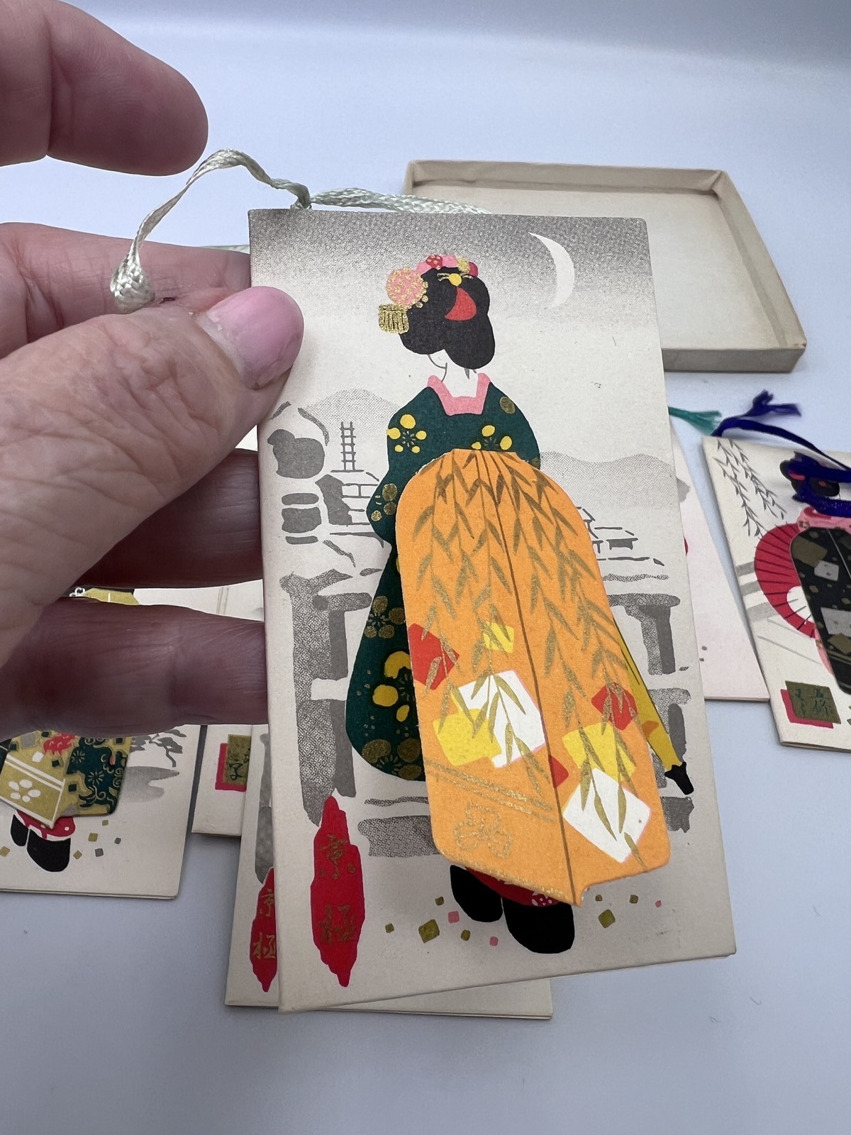 Vintage Japanese Geisha Kimono Pop Up 12 Score Cards Gift Tags Fukuda Card Japan