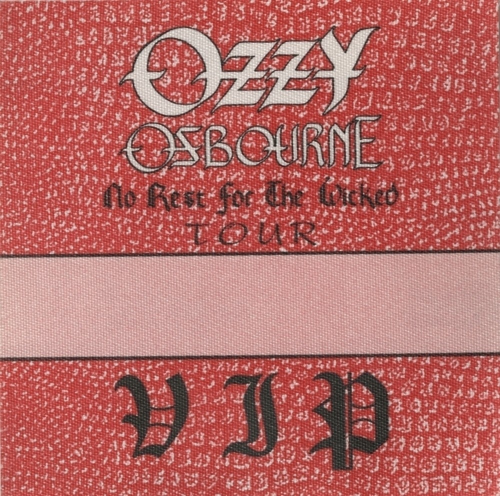 Ozzy Osbourne 1988 No Rest for the Wicked concert tour Band VIP Backstage Pass