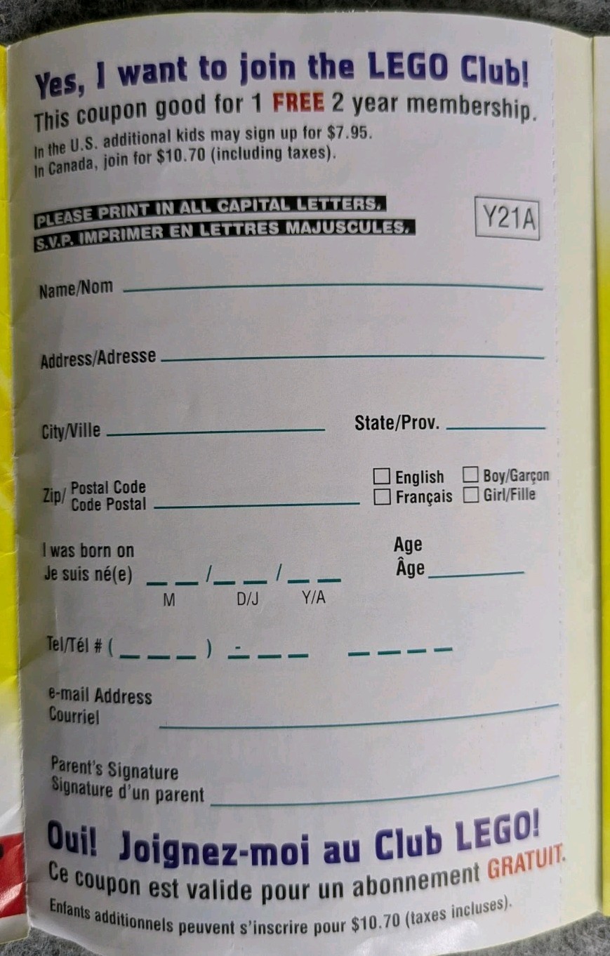LEGO Club Mail-In Insert 2001 – Join the LEGO Club Flyer – Original Vintage