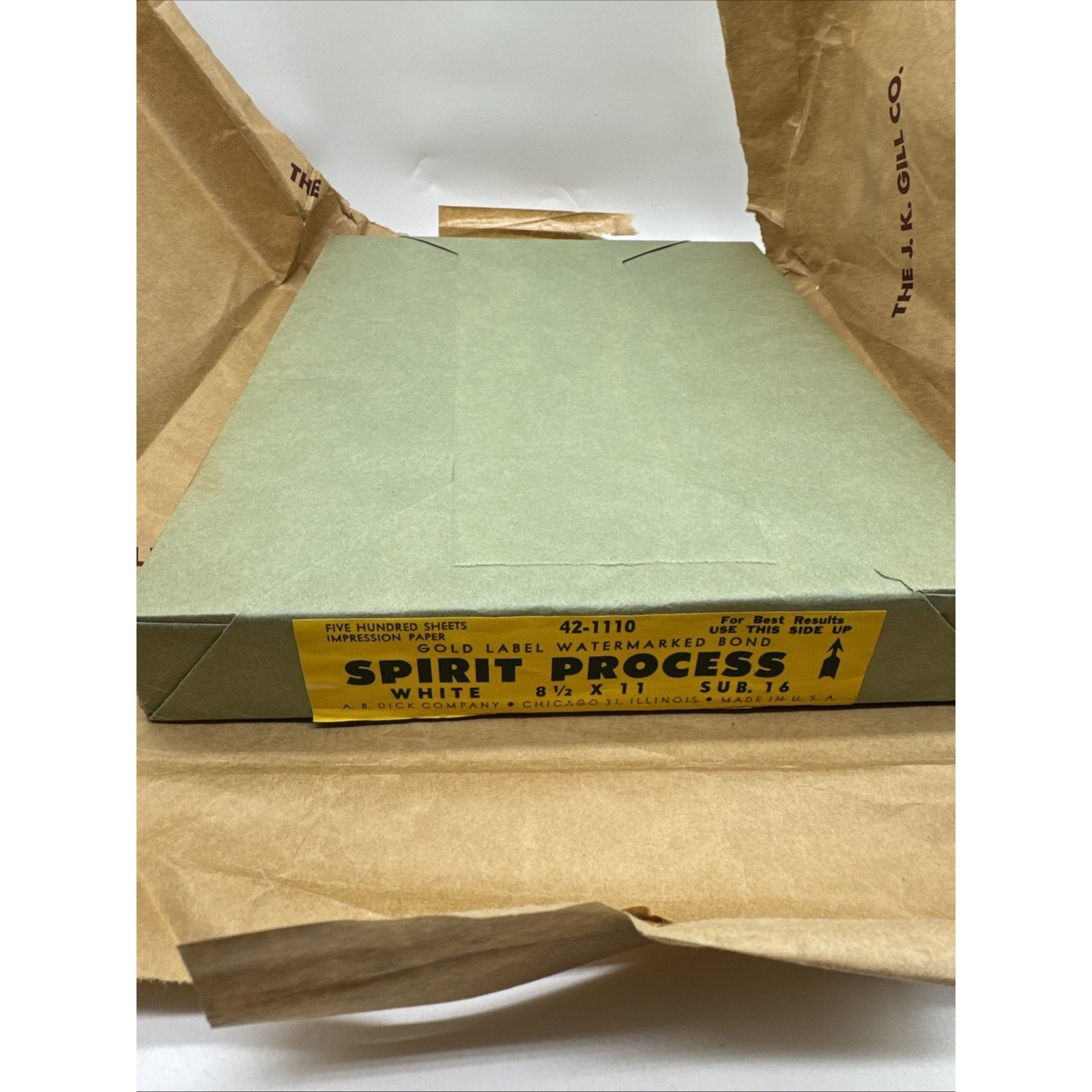 ANTIQUE 500 PAGE REAM AB DICK GOLD LABEL WATERMARKED BOND SPIRIT PROCESS 1920S
