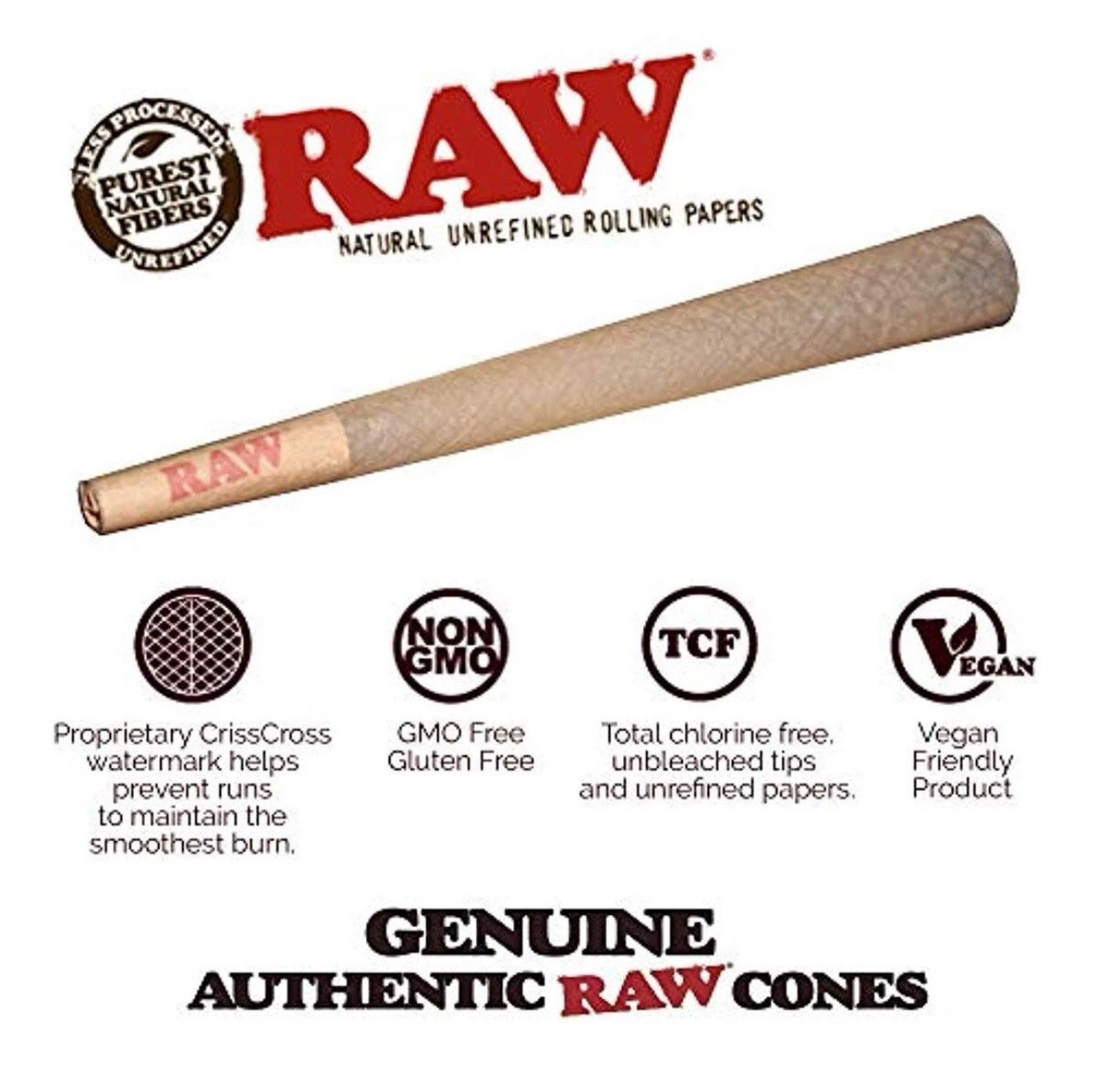 Authentic RAW Classic King Size W/Filter Tip Pre-Rolled Cones 200 Pack -Fast Shp