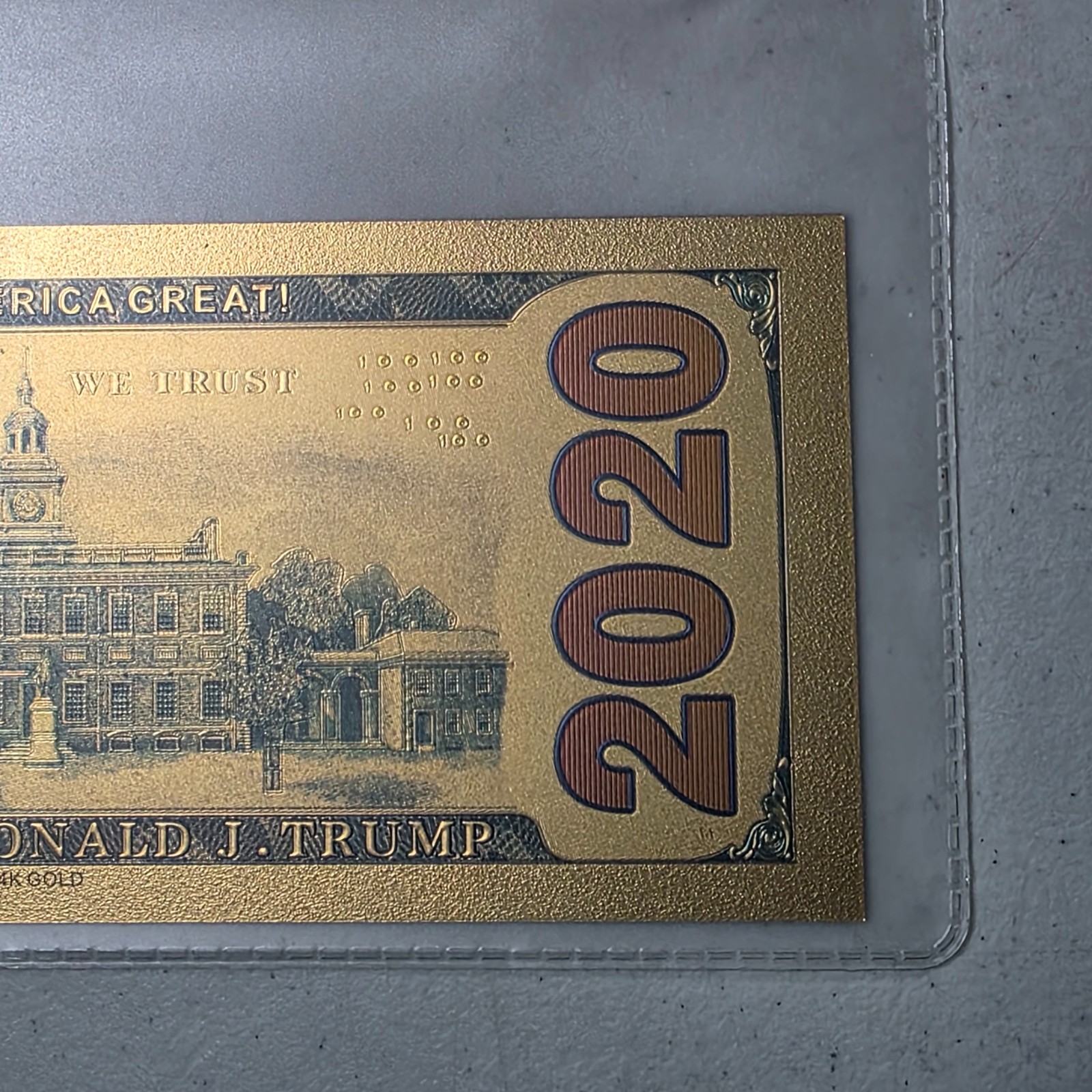 24K Gold Plated Collectible Trump 2020 Dollar Bill + Certificate Of Authenticity