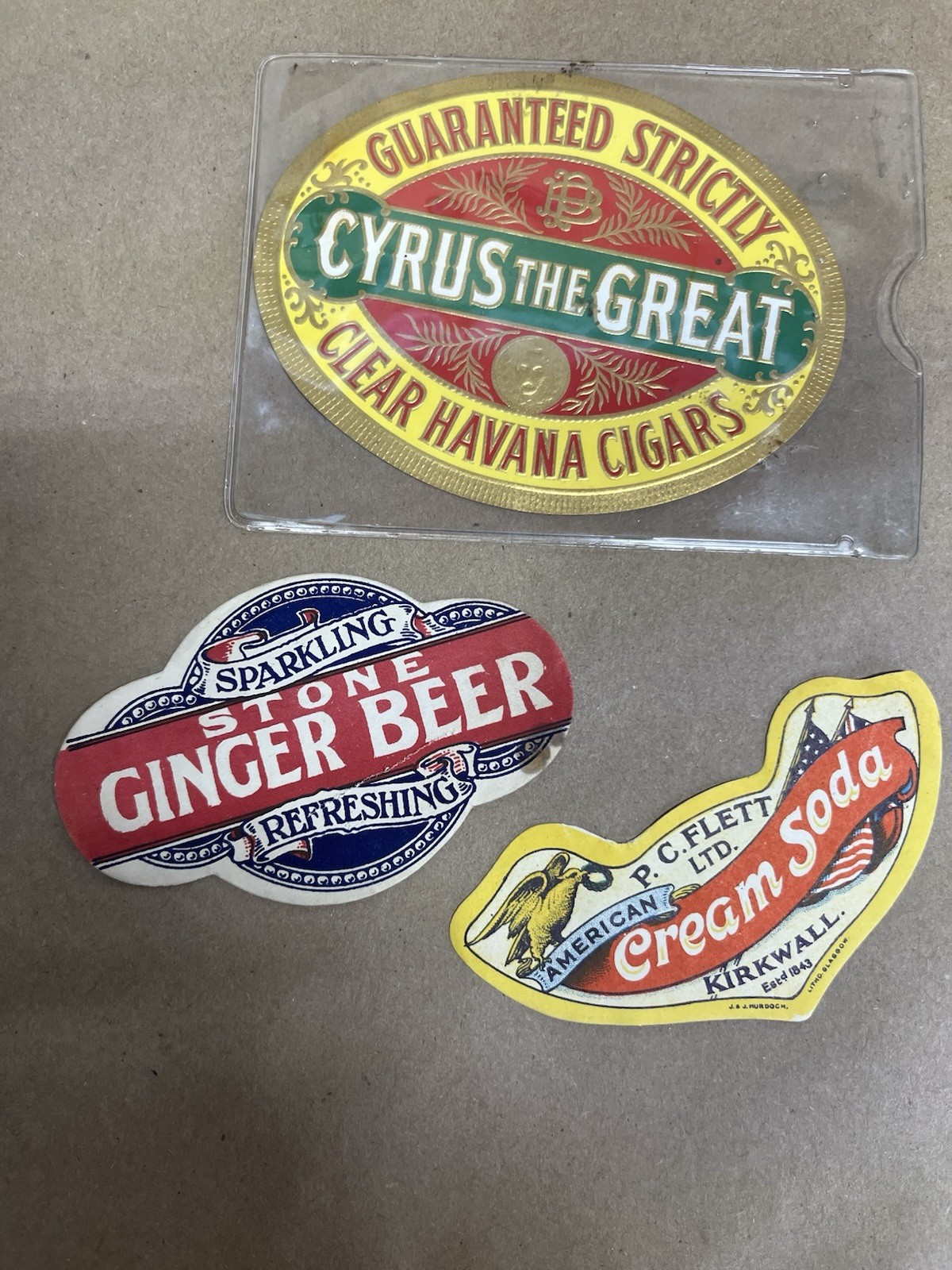 Vintage Paper Labels Bottle Cyrus Cigar Cream Soda Ginger Beer Drink Beverage