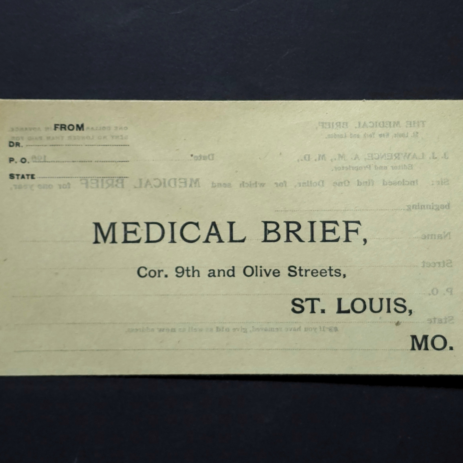 Medical Brief St Louis MO Folded Letter Medical Correspondence Unexamined