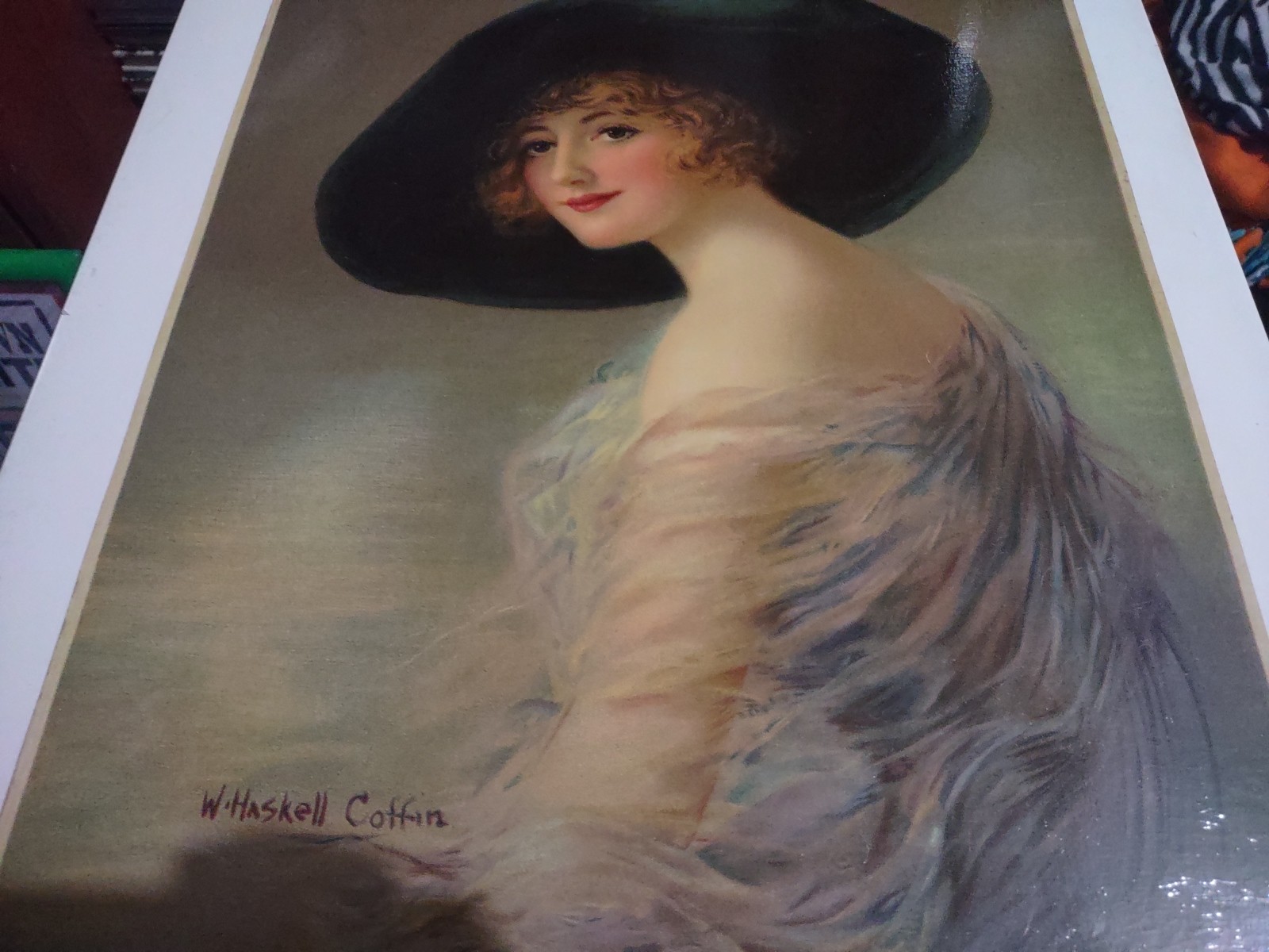EARLY 1900’S VINTAGE CHROMOLITHOGRAPH PRINT W. HASKELL COFFIN WOMEN W/BIG HAT