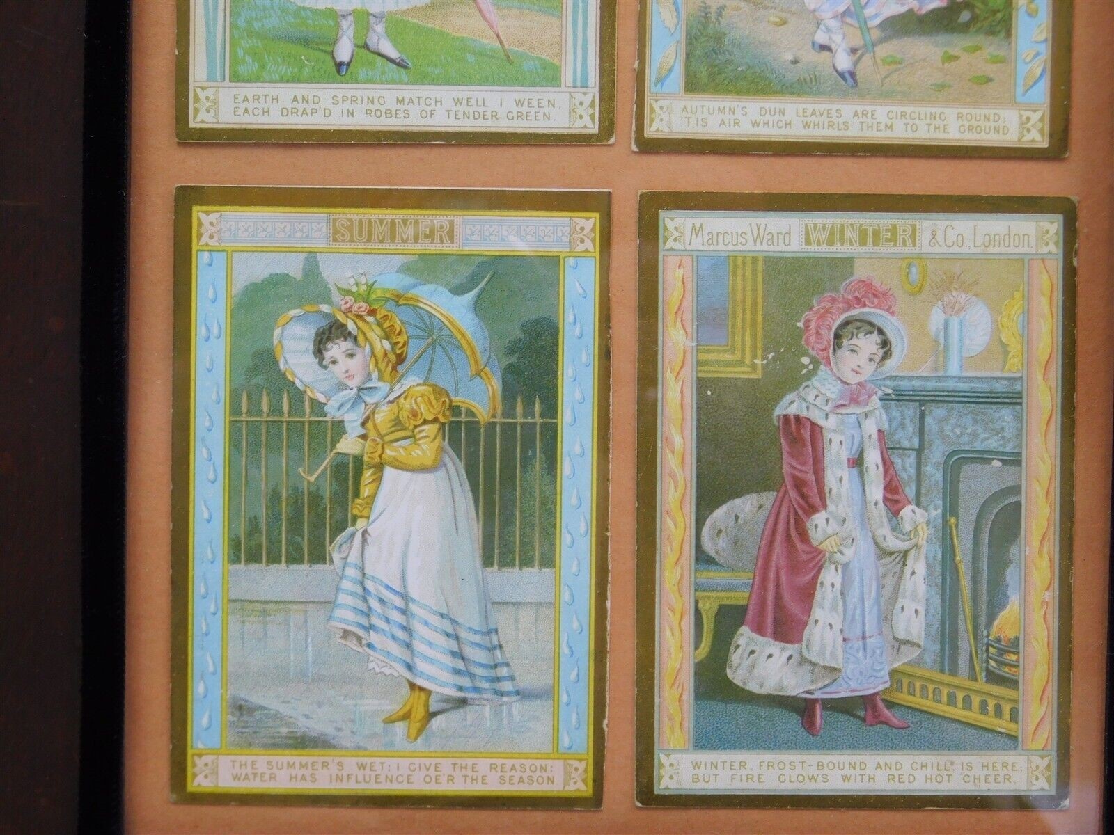 Marcus Ward 1880s Calendar Of The Seasons Victorian Trade Cards Framed