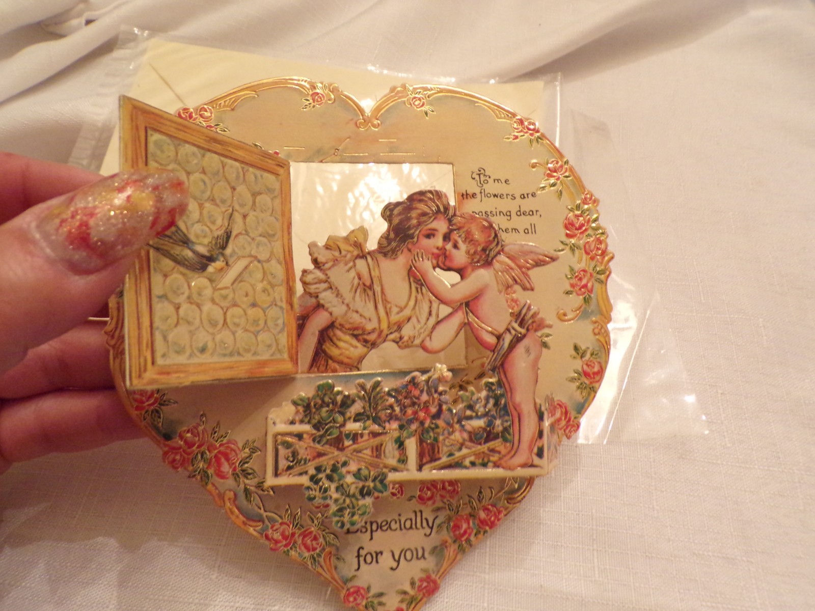 VTG Victorian Heart Shaped Card Especially for You