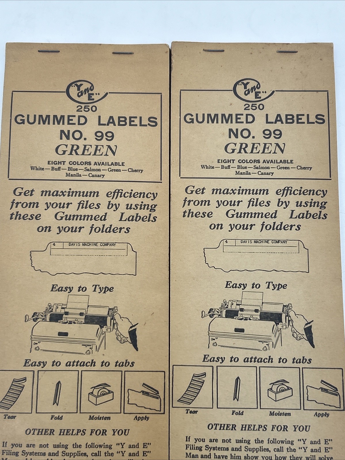 3 Vintage Packs Of Y&E Gummed Labels No. 99 Green & Blue Typewriter Sheets RARE