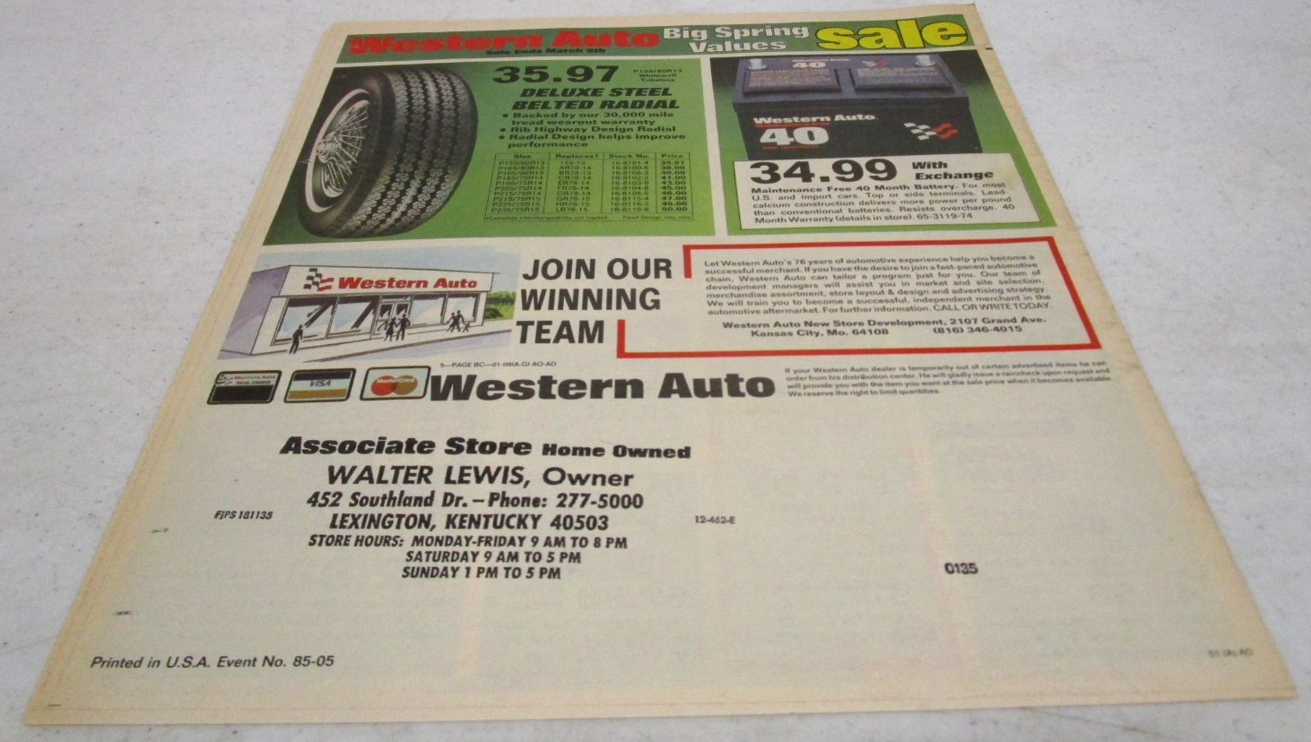 1985 VINTAGE 1980’s WESTERN AUTO STORE ADVERTISING SALES NEWSPAPER CATALOG