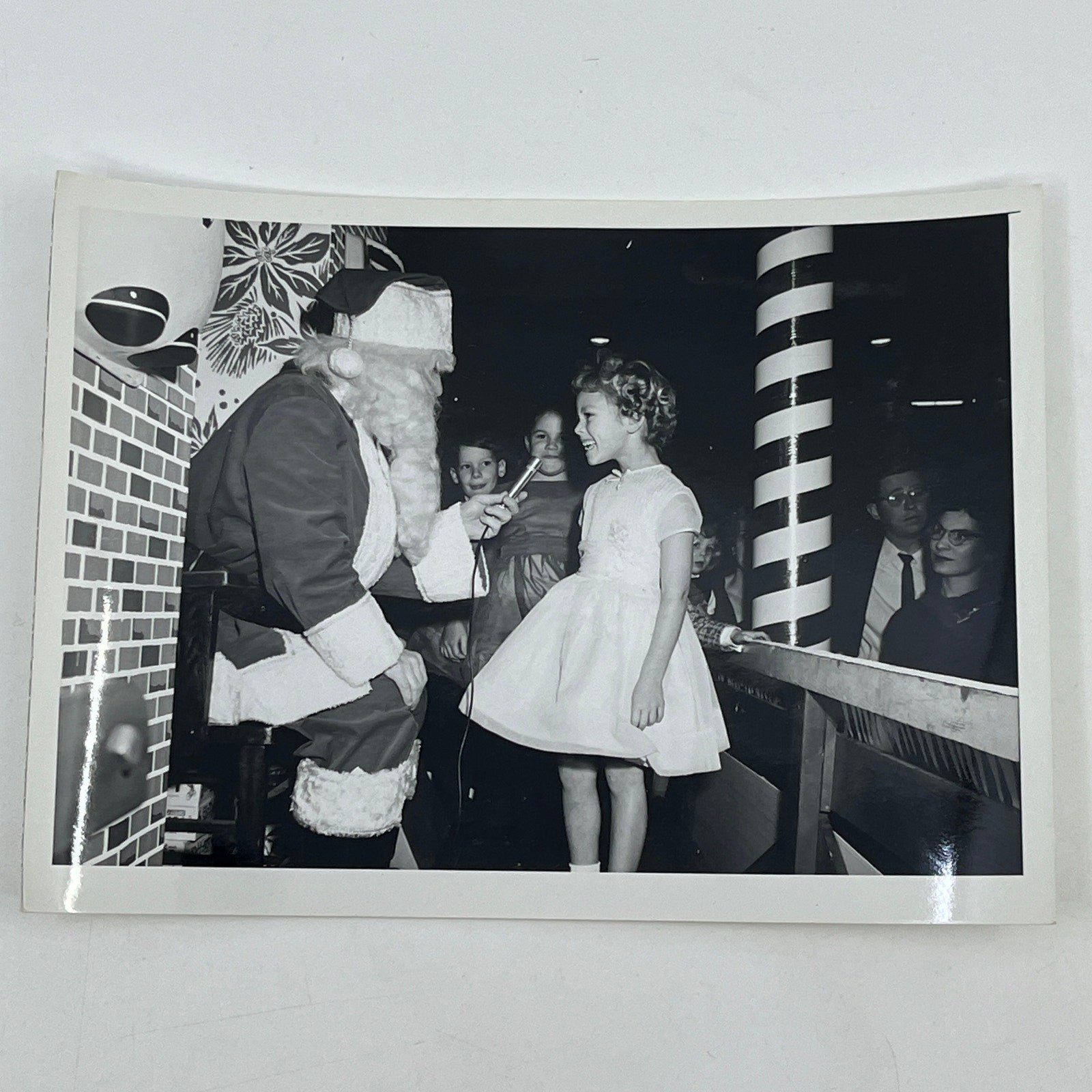 1950s Christmas Party Photograph Young Girl Meets Santa 5×7″ AB7