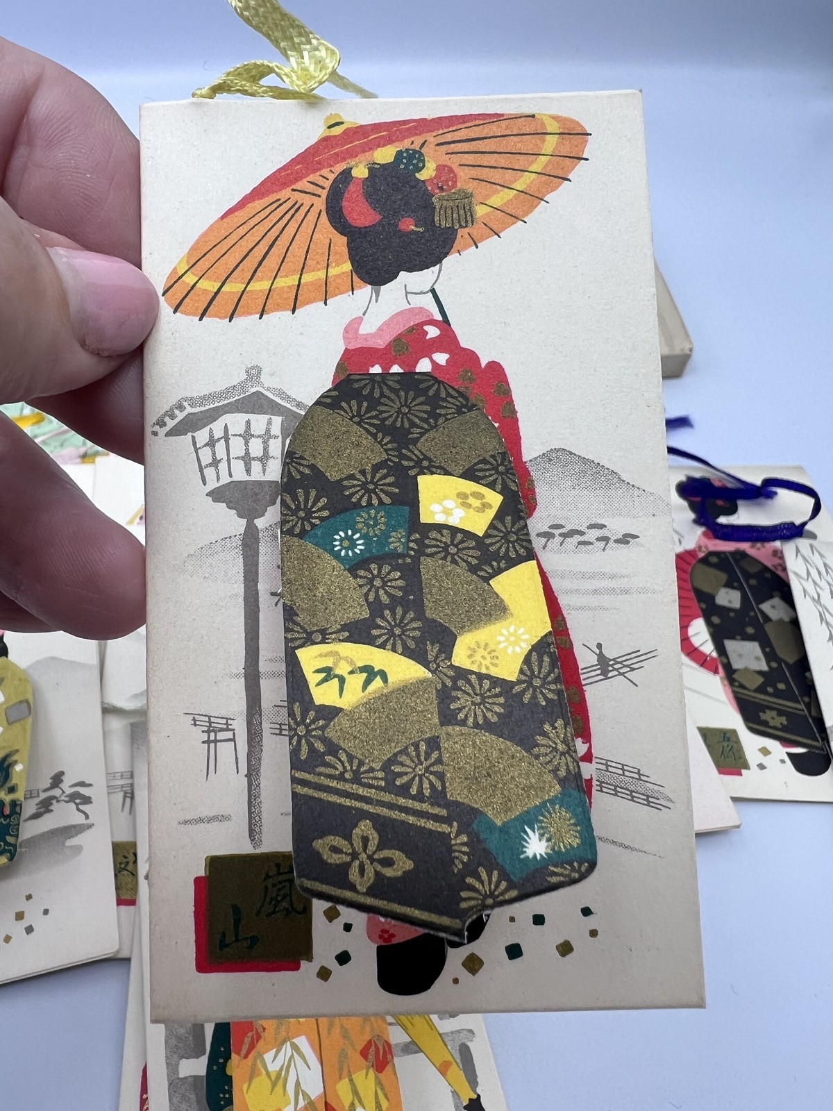 Vintage Japanese Geisha Kimono Pop Up 12 Score Cards Gift Tags Fukuda Card Japan