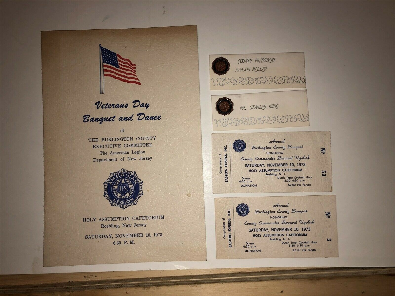 1973 Veterans Day Dance Banquet Items Burlington County American Legion NJ Vtg