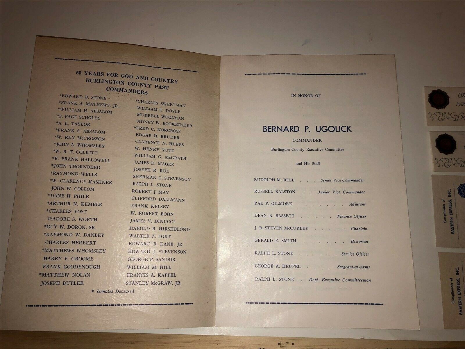 1973 Veterans Day Dance Banquet Items Burlington County American Legion NJ Vtg
