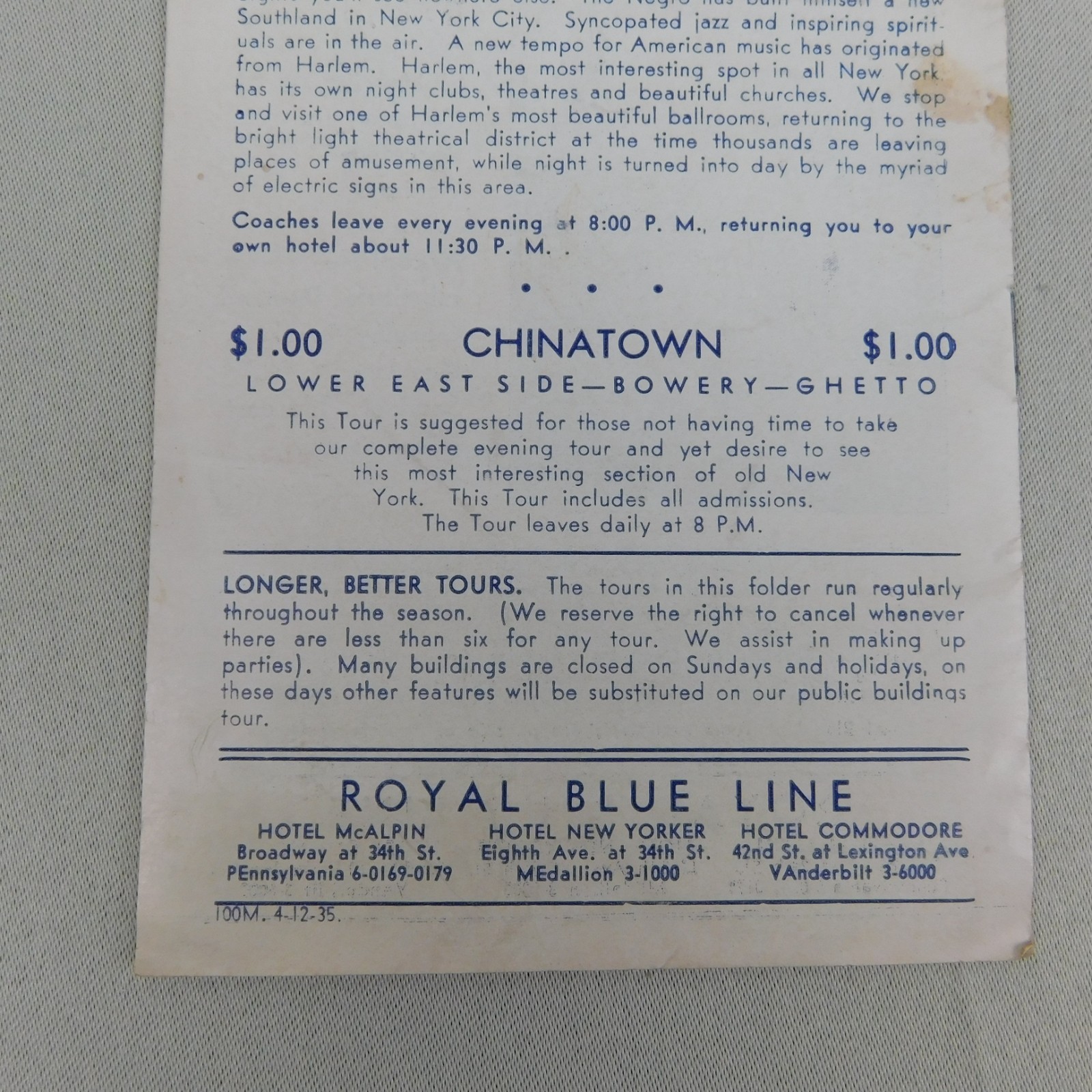 Vintage 1935 Sightseeing New York Royal Blue Line Travel Guide Map Souvenir