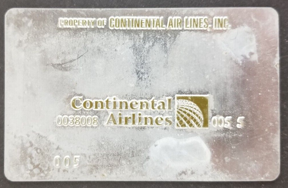 Vintage Continental Airlines Airplane Metal Sample Card