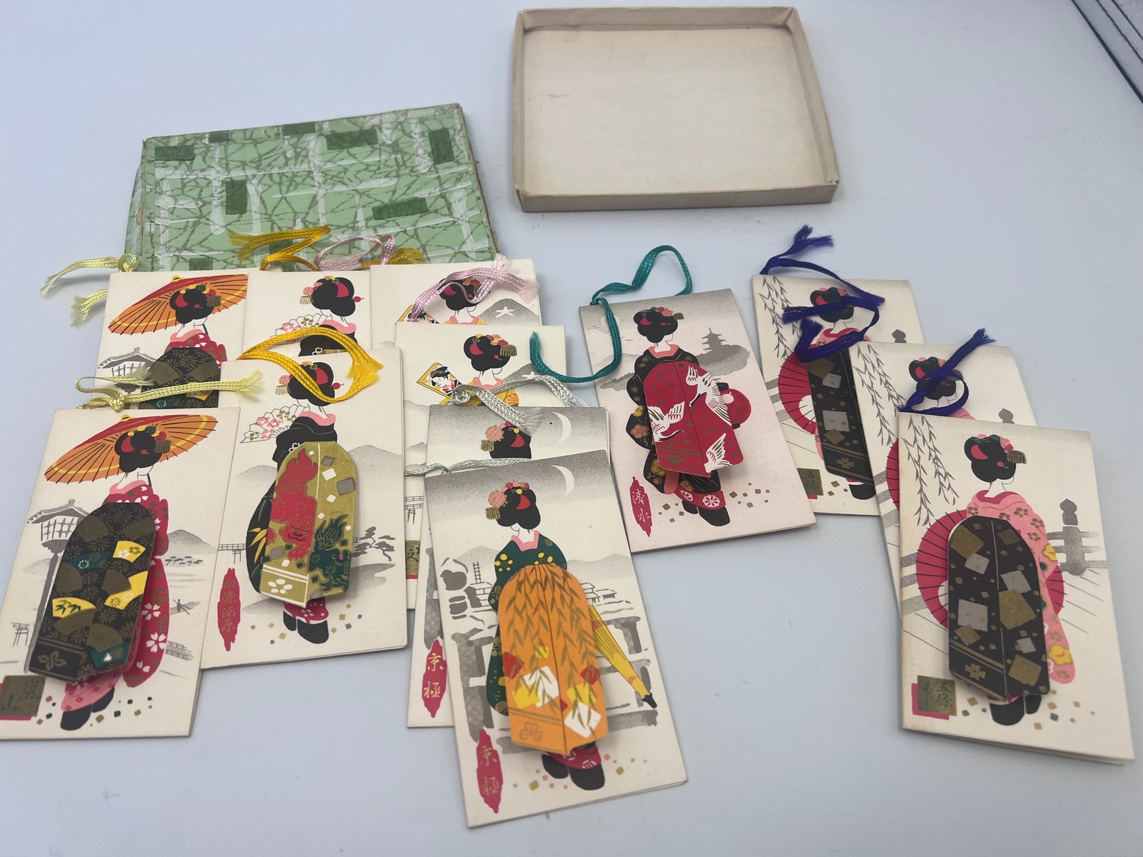 Vintage Japanese Geisha Kimono Pop Up 12 Score Cards Gift Tags Fukuda Card Japan