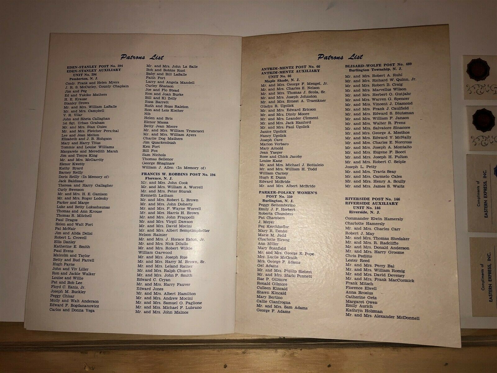 1973 Veterans Day Dance Banquet Items Burlington County American Legion NJ Vtg